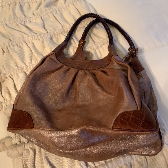 TANO anthropologie brown and Metallic vegan leather bag extra large - Picture 6 of 13